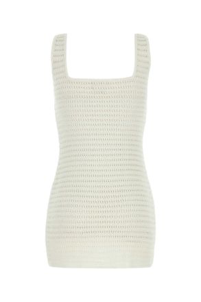 Le Kasha Womens White Crochet Mini Dress Exterior: Organic Linen Abiti