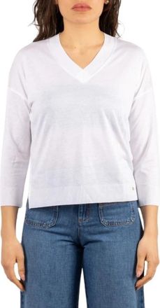 Herno V-neck Top - Dames - Longsleeves - Wit - L - Katoen - Tops