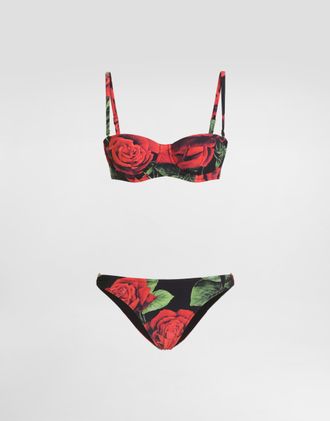 Dolce & Gabbana Rose-print Balconette Bikini - Woman Swimwear Multicolor 1