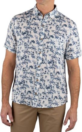 Tailor Vintage Palm Tree Print Short Sleeve Linen Button-Down Shirt in Indigo Gazebo at Nordstrom Rack, Size Xx-Large