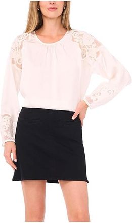 Vince Camuto Shirring Neck Long sleeve with Womens Clothing Rich Cream : XS, Polyester/Sheer