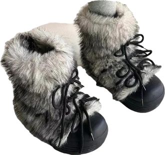 Generic Bow Platform Women Snow Ankle Boots Designer Fashion Short Plush Flats Cotton Shoes Trend Warm Cozy Winter(US8)