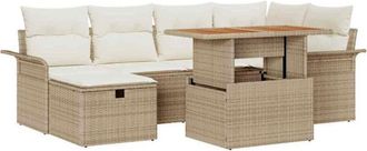 vidaXL Garden Sofa Set with Cushion 7 pcs Beige Poly rattan Vidaxl