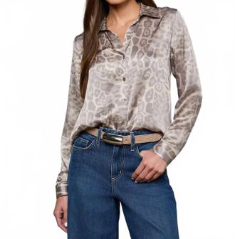 L'agence Tyler Long Sleeve Blouse In Grey Multi Patch Leopard