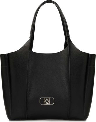 Kazar Grote zwarte handtas met zilveren hardware - Dames - Shoppers - Zwart - ONE Size - Leer - Tassen
