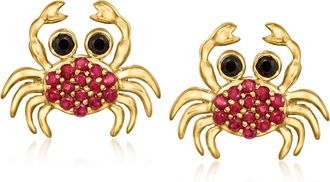 Ross-Simons Ruby and. Black Spinel Crab Earrings in 18kt Gold Over Sterling