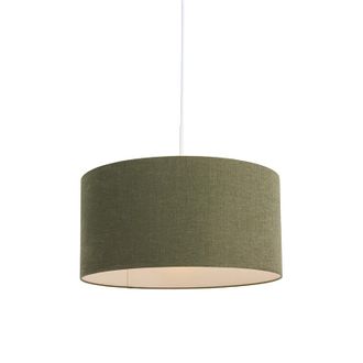 QAZQA Moderno L&aacute;mpara Colgante Blanca Con Pantalla Verde 50 Cm - Combi 1 Textil /acero Redonda Adecuado Para Led Max. 1 X 60 Watt - Qazqa