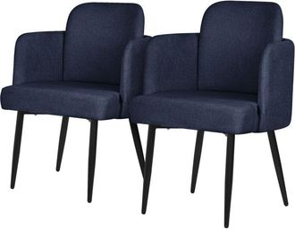 ML Design Ml-design 2x Sillas De Comedor Con Funda De Tela En Color Azul Oscuro, Asientos Sof&aacute; De Sal&oacute;n Con Respaldo Y Reposabrazos De Rat&aacute;n Mueble Tapizado Con