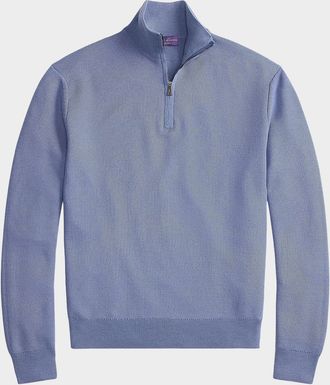 Ralph Lauren Purple Label Men & apos;s Pique Worsted Wool Quarter-Zip Sweater