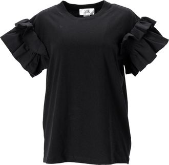 Victoria Beckham Ruffle Sleeve T-Shirt in Black Cotton