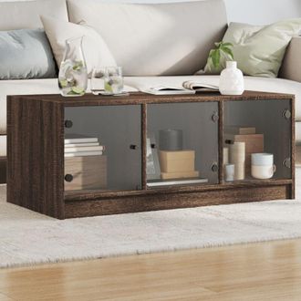 vidaXL Tavolino Salotto con Ante in Vetro Rovere Marrone 102x50x42 cm - Vidaxl