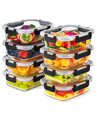 Sorbus Set Of 8 Glass Meal Rectangle Prep Containers With Airtight Lids