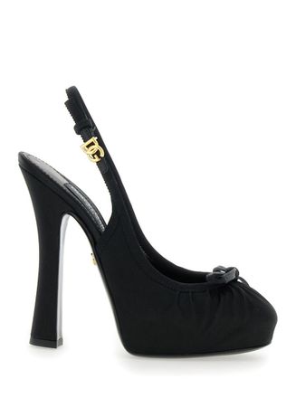 Dolce & Gabbana Black Pumps With Band With Metallic Dg Buckle And Bow On The Front In Fabric Woman
