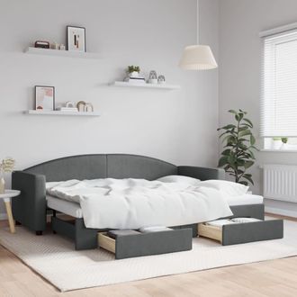 vidaXL Sof&aacute; Cama Nido Con Cajones Tela Gris Oscuro 80x200 Cm Vidaxl