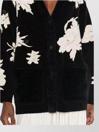 Forte_Forte floral-embroidered brushed v-neck cardigan