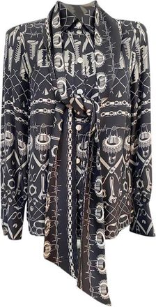 JC de Castelbaljac Sharps Print Silk Pussybow Blouse Size S