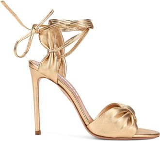 Aquazzura Carina Strappy Sandalen - Dames - Sandalen met hakken - Geel - 38 1/2 EU - Leer - Schoenen