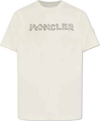 Moncler T-shirt met geborduurd logo - Heren - T-shirts - Beige - XL - Katoen - Tops