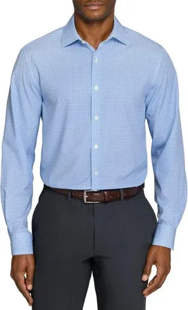 W.R.K Round Geo Print Performance Dress Shirt in White/blue at Nordstrom, Size 16.5