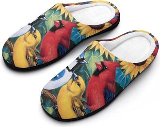 Generic Welcome Birds Sunflower Cotton Slippers for Women Indoor Outdoor Slipper Slip-On Memory Foam Home Shoes