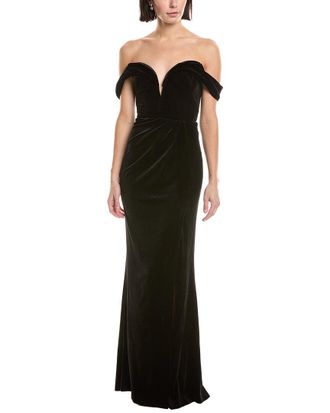 Marchesa Off-The-Shoulder Velvet Maxi Dress