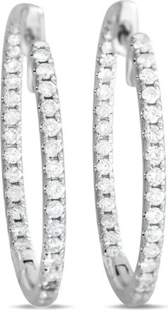 Luxury Bazaar Orecchini a cerchio in oro bianco 14 carati con diamanti - Argento