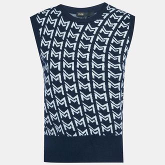 Maje Blue Monogram Jacquard Sleeveless Sweater