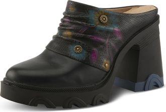 L'Artiste by Spring Step Chemistry Platform Mules | Hand-Painted Leather Slip-On with Sculpted Heel, Black Multi, 7 UK
