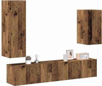 vidaXL Vidaxl - Set Mobile tv 4 pz Montato a Parete Legno Antico in Truciolato