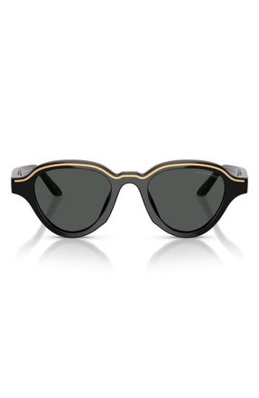 Emporio Armani 47mm Small Irregular Sunglasses in Shiny Black /Dark Grey at Nordstrom