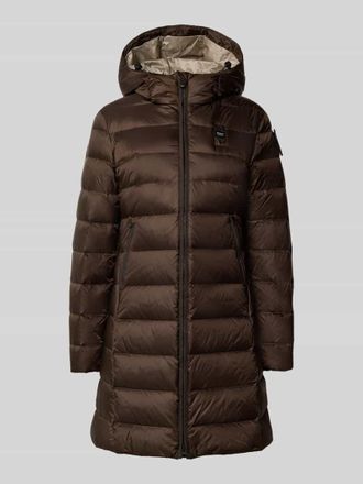 Blauer Daunenmantel mit Kapuze Modell AGNES in Dunkelbraun, Größe S