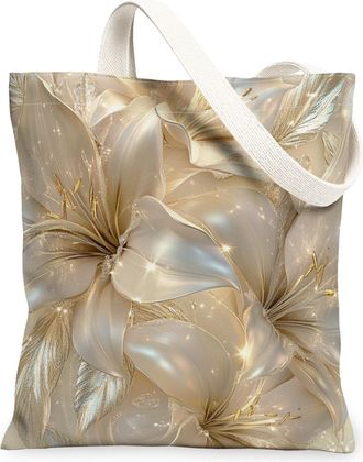 Generic Spring Lily Flower Canvas Tote Bag for Shopping 13x15, 3D Style Luxury Florals Reusable Grocery Print Bag for Women, Cool Modern Beach Aesthetic Paint