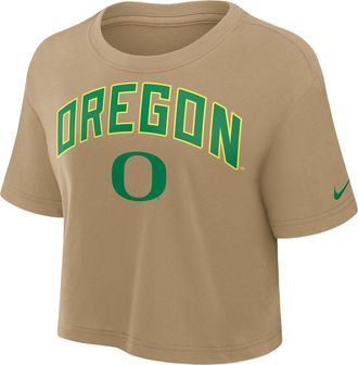 Nike Oregon Athletic Prep Arch Nike Womens Dri-FIT College Cropped T-Shirt in Brown | 01D42FEUON-X0L