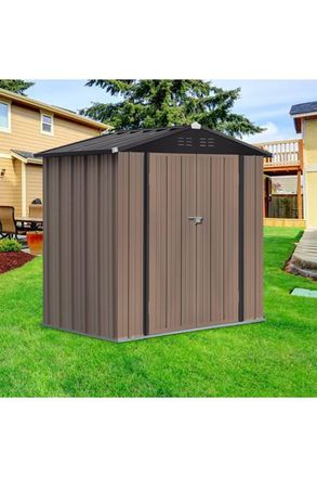 Living and Home Large Galvanized Steel Lockable Apex Metal Shed in Brown