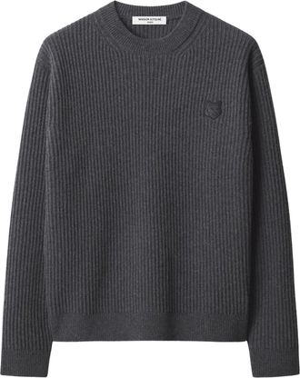 Maison Kitsun&eacute; Fox Head Wool Ribbed Jumper with Subtle Emblem