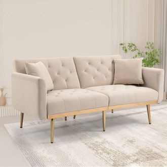 Direct Wicker Modern Velvet Fabric 2-seater Sofa with 3-speed Adjustable Backrest in Beige | Size: 2 Seater