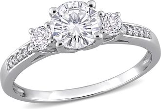Mimi & Max Created White Sapphire and Diamond 3-Stone Engagement Ring in 10k White Gold