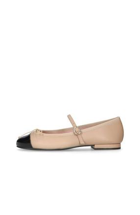 Pretty Ballerinas Round Toe Strap Ballet Flat With Heel in Beige at Nordstrom, Size 39.5