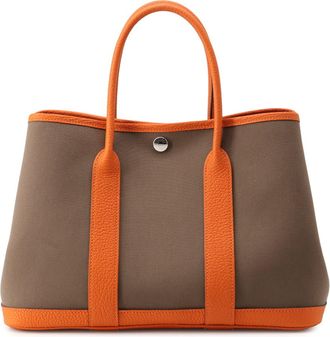 Herm&egrave;s Garden Etoupe Gray Orange Toile Officier Negonda Leather Handbag Tote Bag (Pre-Owned)