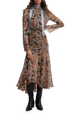 Mango Paisley Print Ruffle Dress in Brown/black at Nordstrom, Size 4