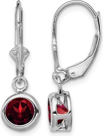 Diamond2Deal Sterling Silver Rhodium Plated 6mm Round Garnet Drop Dangle Earrings