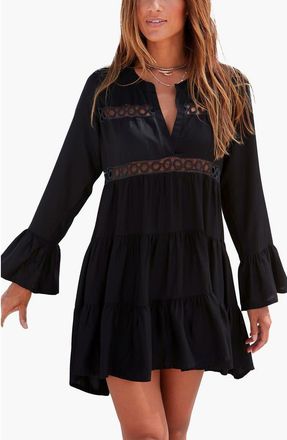 Lascana Womens Flowy Flared Sleeve Dress in Black at Nordstrom, Size 2