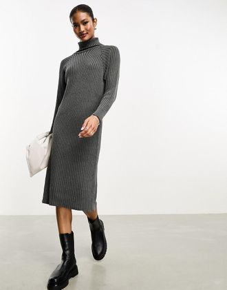 Vero Moda Vestito midi stile maglione con collo alto grigio a coste