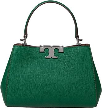 Tory Burch Eleanor Mini Satchel In Hammered Leather Green Color