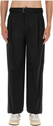 Lanvin Double Pleats Wide Leg Broeken - Heren - Wijde Broeken - Zwart - L - Wol - Broeken