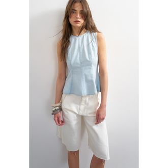 Topshop Seamed Denim Peplum Top in Light Blue at Nordstrom, Size 14 Us