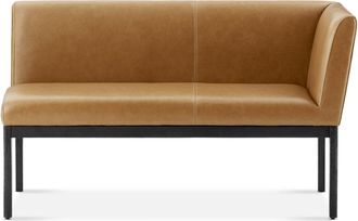 Castlery Brown Leather Right Banquette Bench, Dark Brown Wooden Leg |Elliot by Castlery
