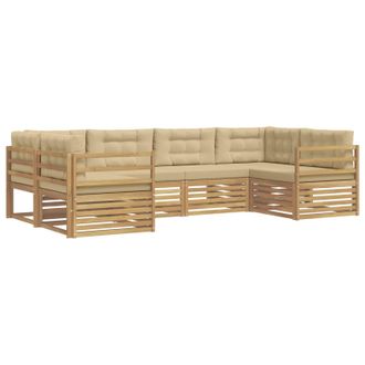 vidaXL Conjunto De Sof&aacute;s De Exterior Con Coj&iacute;n 6 Pcs Y Beige Poli&eacute;ster Vidaxl