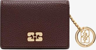 Ganni Brown Card Holder With Flap in Grained