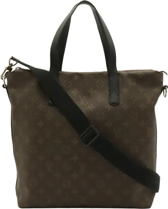 Louis Vuitton Black Brown Monogram Canvas Leather Handbag Shoulder Bag Tote Bag (Pre-Owned)